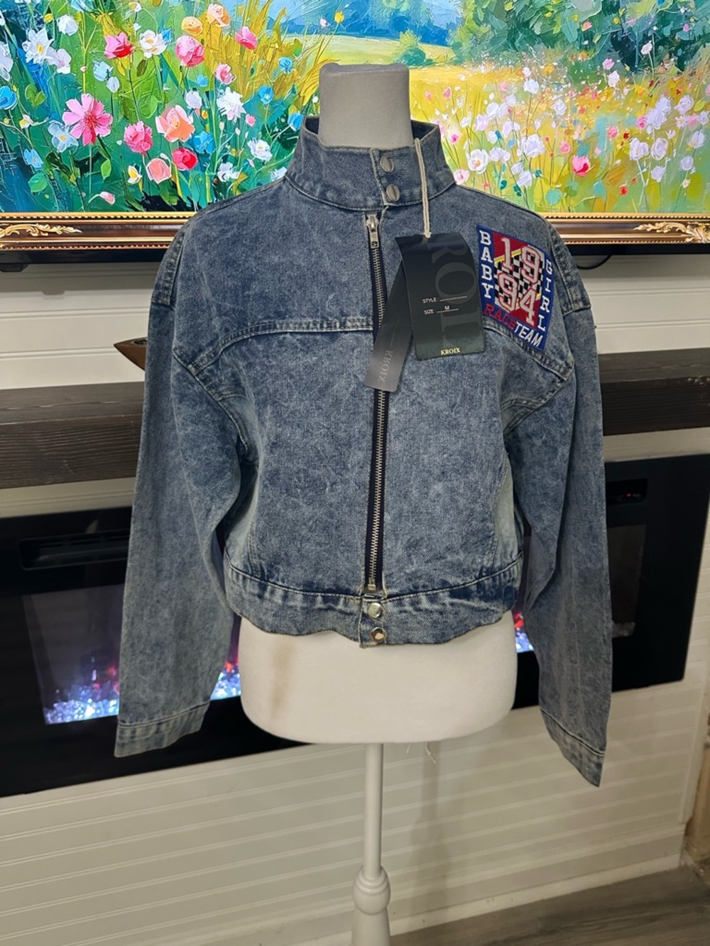 Unbranded Washed Denim Bomber Jacket in Blue